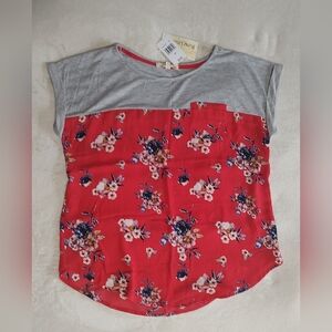 Floral Red and Gray Women's Top